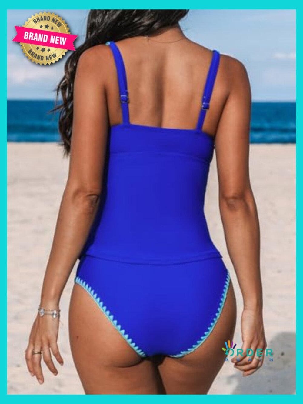 Tankini Set Two Piece Swimsuit Scoop Neck Tummy Control Adjustable Straps Shell - Picture 2 of 7
